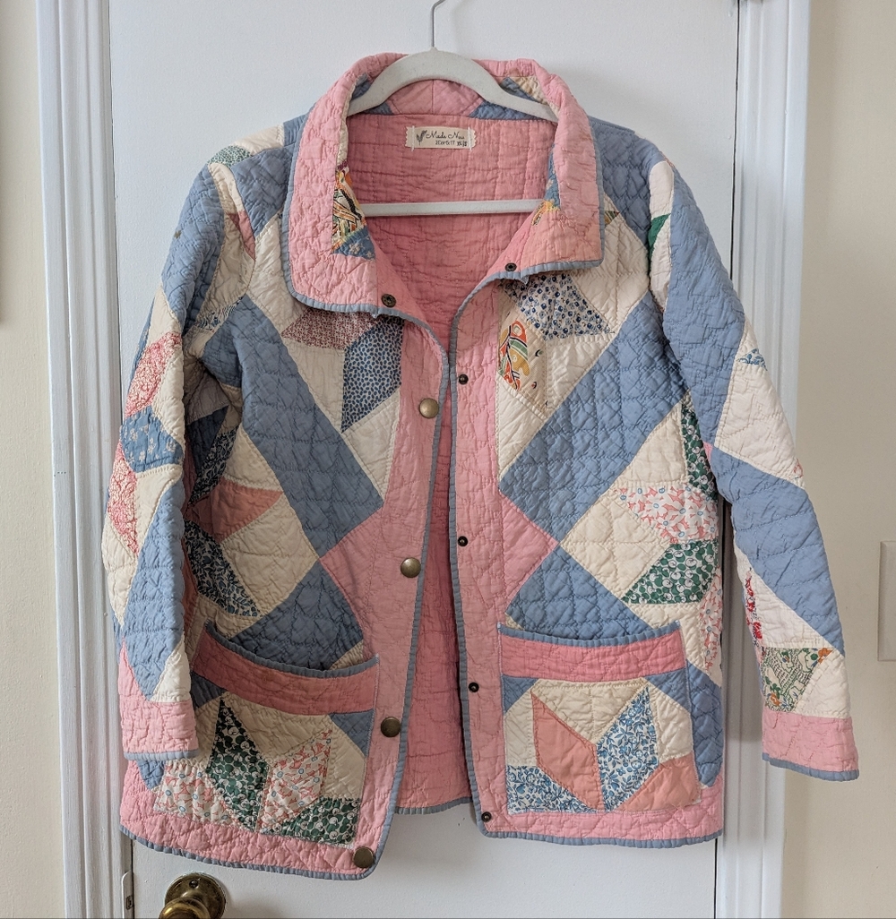 Quilted Patchwork Jacket - Pink & Blue